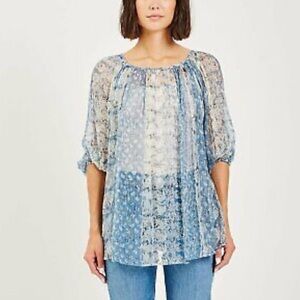 Mes Demoiselles Paris Sheer Blue Floral Bonnie Blouse